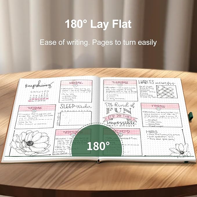 AHGXG Bullet Dotted Journal - Large A4 Notebook Dotted, 8.5''×11'', 320 Pages Dot Grid Notebook, 100gsm Thick Paper, Leather Softcover, with Journal Stencils, Inner Pocket - Green