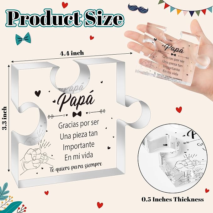 Yopyame Spanish Dad Birthday Gifts - Regalos para Papá Puzzle Acrylic Plaque for Office Desk Decor Keepsake Paperweights Gifts for Dad in Spanish Christmas Father's Day Gifts for Dad from Daughter Son