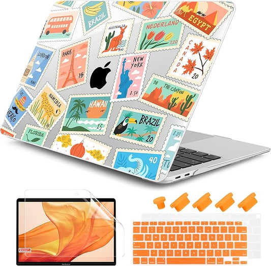 DONGKE for MacBook Air 13 Inch Case 2021-2018, Compatible with A2337 M1 A2179 A1932 Support Retina Display & Touch ID, Hard Shell Plastic Cover with Keyboard Skin - Post Stamps