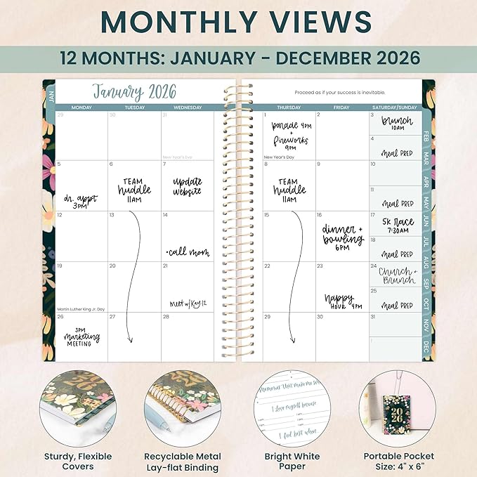 bloom daily planners 2026 Pocket Planner - 4” x 6” - (January 2026 - December 2026) - MINI Weekly/Monthly Agenda Organizer & Calendar Book - Blooming Wildly