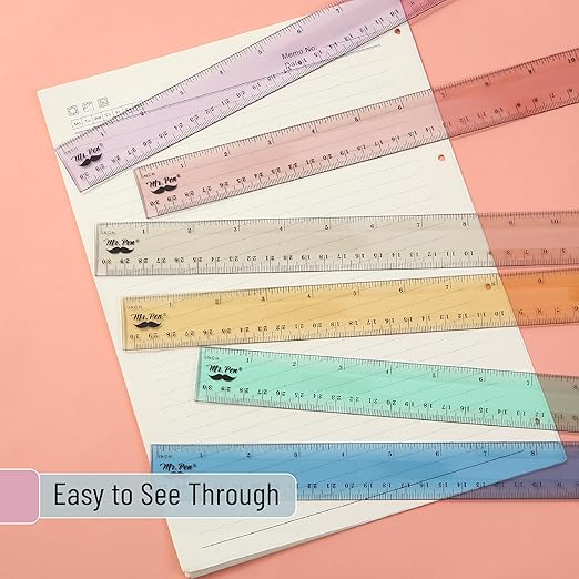 Mr. Pen- Plastic Rulers, 12 Inch, 6 Pack, Morandi Colors, Metric & Imperial, Clear Ruler Set