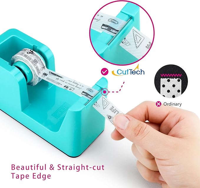 ABEL SimpleWork Desktop Tape Dispenser, Aqua, 1 in Core, Non-Skid Weighted Base, Tape Cutter for Office, Home, School, and Crafts