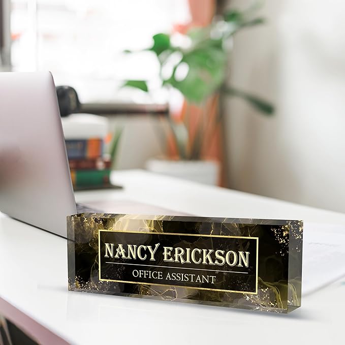 Personalized Name Plate for Desk, Custom Desk Name Plate, Acrylic Name Plate Office Desk Accessories, Personalized Office Gifts for Coworkers Teachers, Employee Appreciation Gifts (B-Gray Marble)