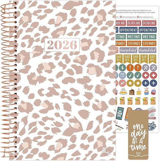 bloom daily planners 2026 Planner (January - December) Calendar Year Organizer - 5.5” x 8.25” - Weekly & Monthly Agenda Book with Stickers & Bookmark - Tan Leopard