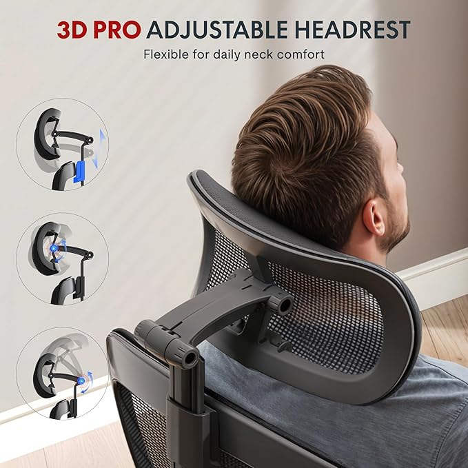 FLEXISPOT OC3-Pro Air Ergonomic Office Chair for Big and Tall Black, High Back Office Chair with Flip-up Arm/8-Level Lumbar Support, Mesh Seat Cushion, Chairs for Home Office Working Studying Gaming