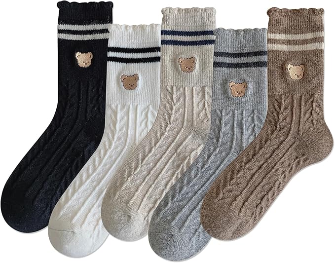 IIG Cute Warm Wool Socks for Women Super Cozy Thick Crew Winter Socks Gifts, 5 Pairs