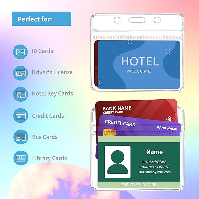 RexID 100 Pcs Horizontal ID Holder Badges Name Tags,Waterproof Clear Plastic ID Card Holders with Black Lanyard(100 Pcs (Horizontal), Black)