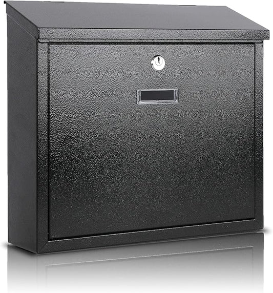 xydled Mail Boxes with Key Lock,Locking Mailbox Wall Mounted,Security Mailbox with Lock and Key,Large Capacity,Steel Cover Metal Postbox for House,14.2X 4X 12.6 Inch, Black