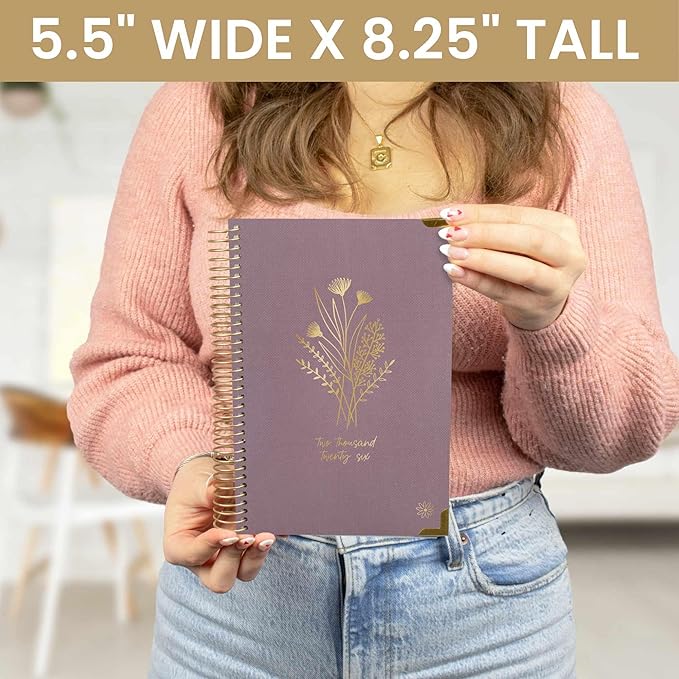 bloom daily planners HARDCOVER 2026 Planner (January to December) - A5 Task Goal Organizer - Monthly & Weekly Inspirational Agenda Book - 5.5" x 8.25" - Linen, Purple