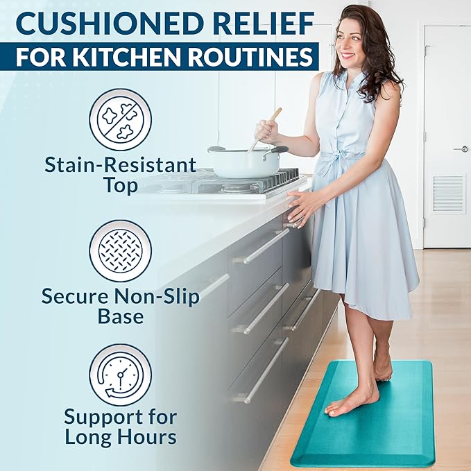 ComfiLife Anti Fatigue Floor Mat – 3/4 Inch Thick Perfect Kitchen Mat, Standing Desk Mat – Comfort at Home, Office, Garage – Durable – Stain Resistant – Non-Slip Bottom (20" x 39", Teal)