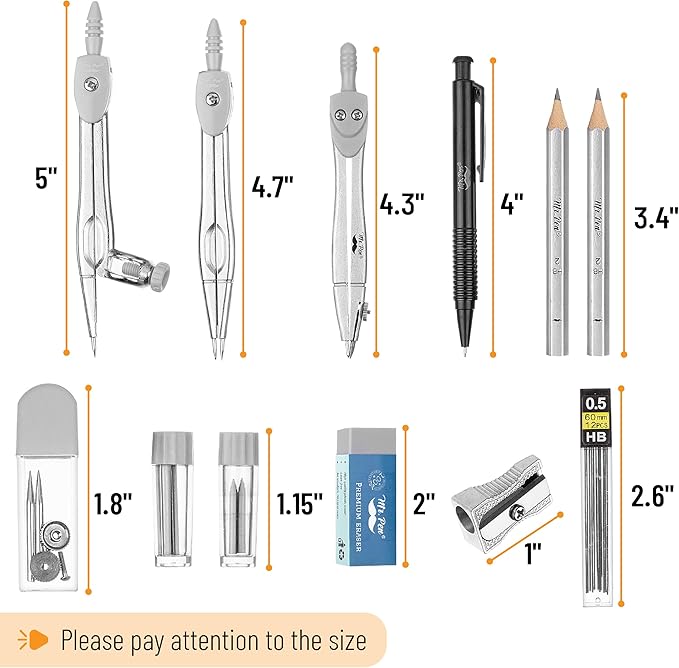 Mr. Pen- Geometry Set, 15 pcs, Light Grey, 6 Inch Swing Arm Protractor, Divider, Set Squares, Ruler, Compasses and Protractor