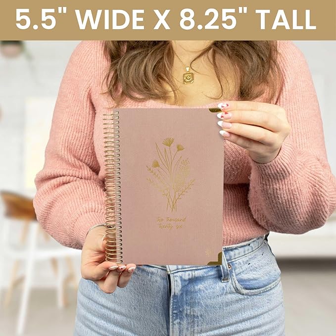 bloom daily planners HARDCOVER 2026 Planner (January to December) - A5 Task Goal Organizer - Monthly & Weekly Inspirational Agenda Book - 5.5" x 8.25" - Linen, Pink