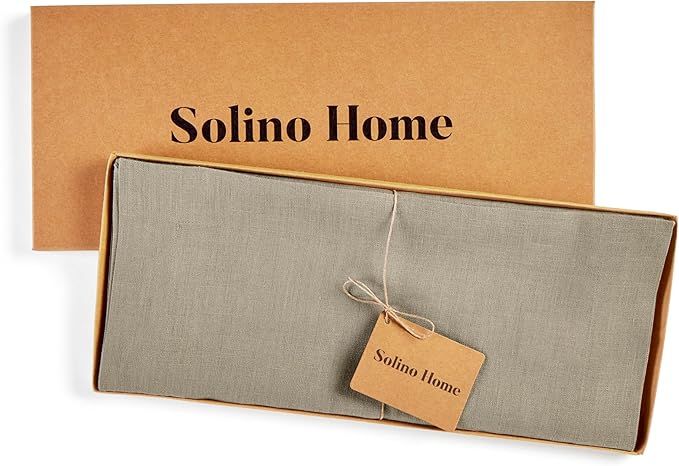 Solino Home Linen Vintage Khaki Table Runner 144 Inches Long - 100% Pure Linen Extra Long Table Runner 14 x 144 Inch for Fall, Autumn, Thanksgiving - Fete