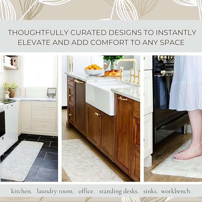 Anti Fatigue Mat by Laurel Lane Co. – Designer Anti Fatigue Mats for Kitchen Floor, Kitchen Mats for Floor, Desk Mat – Cushioned 0.75" Thick – Stain Resistant – Non-Skid Bottom – 20" x 60"