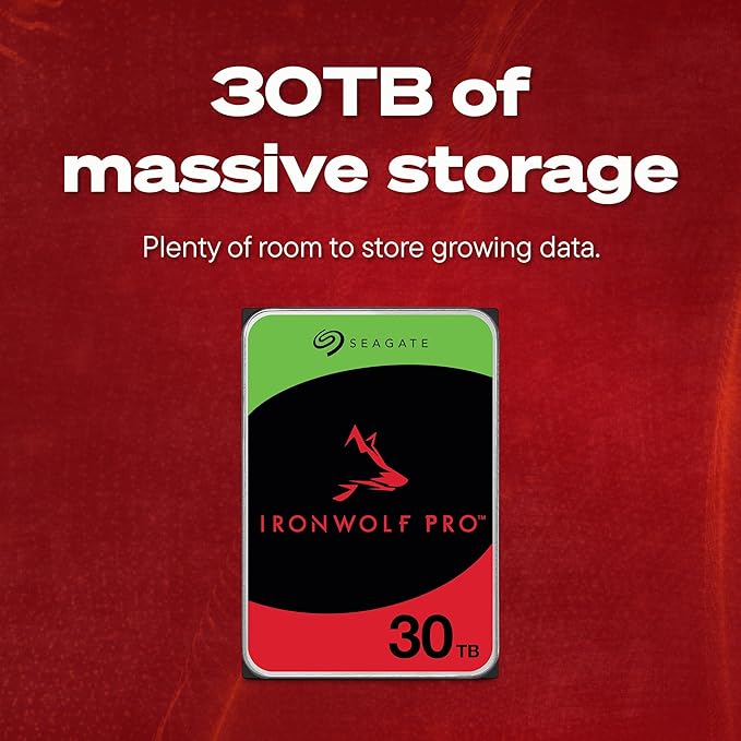 Seagate IronWolf Pro 30TB Enterprise NAS Internal HDD Hard Drive – CMR 3.5 Inch SATA 6Gb/s 7200 RPM 512MB Cache for RAID Network Attached Storage, Rescue Services (ST30000NT011)