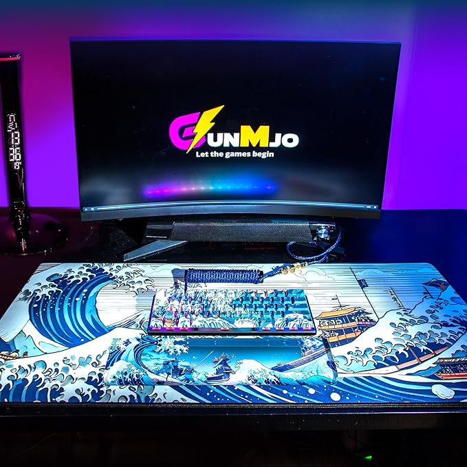 GUNMJO Ocean Wave Extended Gaming Mouse Pad, Ultra-Smooth Surface for Pixel-Precise Mouse Control, Durable Anti-Fray Stitching, Non-Slip Rubber Base, for Gamer, Office & Home, Light & Portable