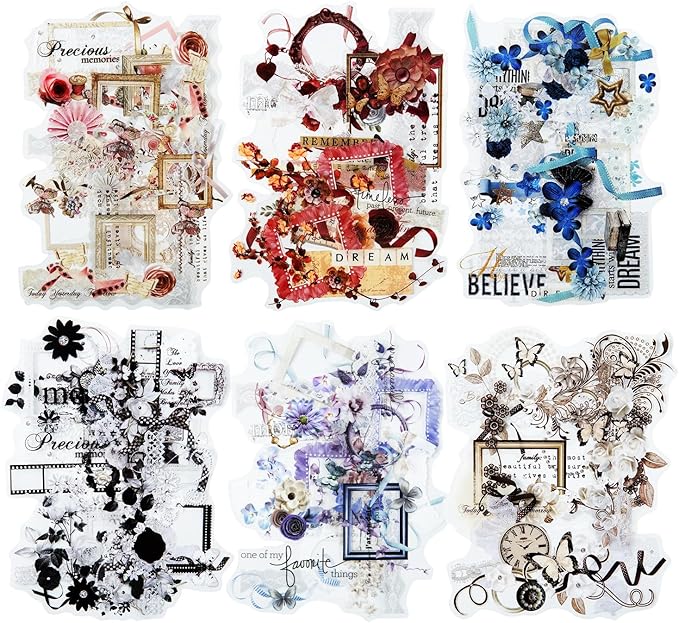 60Pcs Lace PET Stickers, Floral Designs for Scrapbooking DIY Crafts Journaling Supplies Junk Journal Ephemera with Storage Organizer