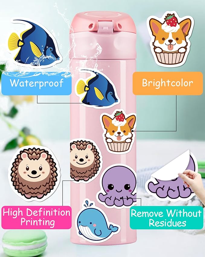 200 Pcs Animal Stickers for Kids, Cute Water Bottle Stickers for Kids Waterproof, Vinyl Laptop Kid Sticker Pack, Kid Classroom Prizes for Elementary Students