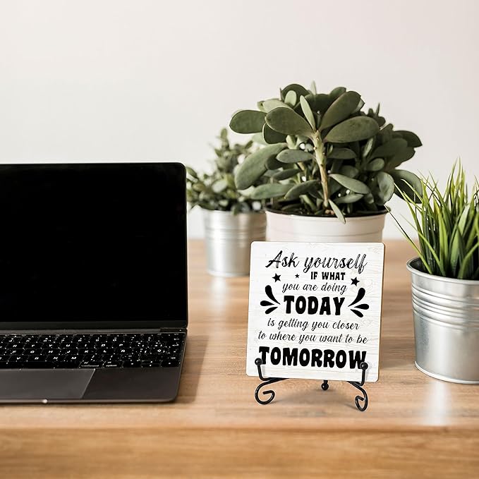 Motivational Desk Decor, Inspirational Home Office Wood Plaque with Stand, Encouragement Gifts for Women Men Coworkers Friends Family - C22