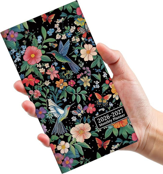 Pocket Calendar 2026-2027 for Purse, Two Year Monthly Planner Pocket Size, Jan 2026 to Dec 2027 Monthly Planner Small Size (6.5" x 3.5") - Hummingbird