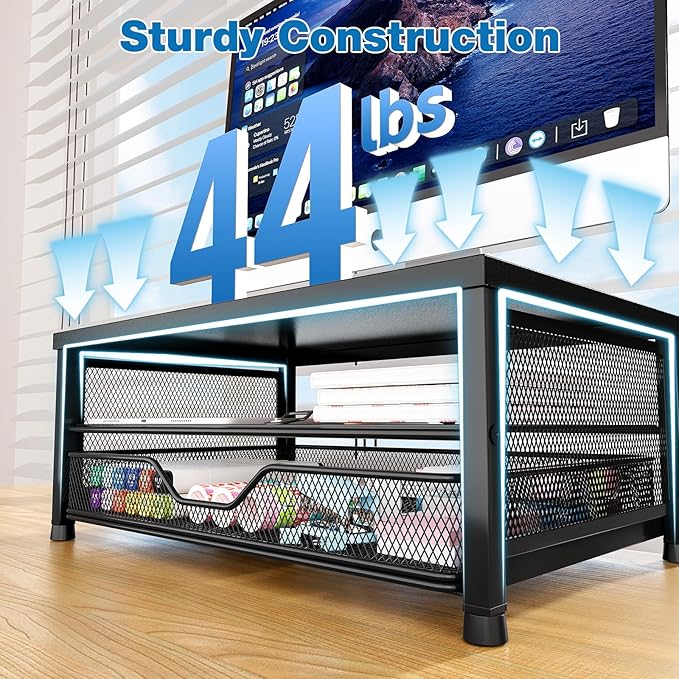 OPNICE Computer Monitor Stand Riser, Desk Organizers and Accessories with Drawer, Laptop Stand, Office Desk Accessories & Workspace Desktop Organizers Storage for Office Supplies(Pink)