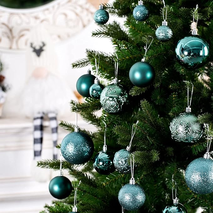 Senjie Green Shatterproof Christmas Ball Ornaments, 32 Pcs, Plastic, Wedding & Christmas, Hanging