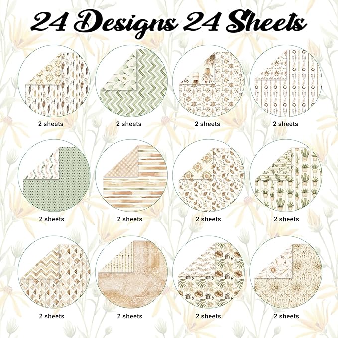 24 Sheets Scrapbook Paper 12x12 inch, Vintage Scrapbooking Paper, Double Sided Decorative Craft Papers for Holiday Birthday Wedding Baby Shower Card Making Photo Album Decor
