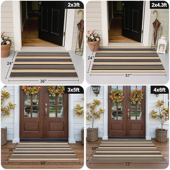 OJIA Christmas Front Door Mat Outdoor 24''x35'' Washable Front Door Rug Entry Rug Indoor Outdoor Rugs Holiday Doormat Cotton Woven Striped Small Area Rugs for Porch/Bathroom/Farmhouse/Home Entrance