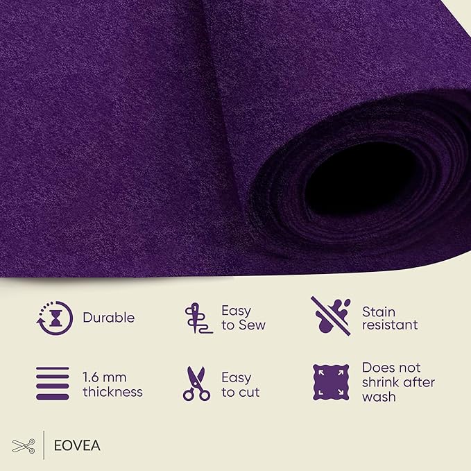 EOVEA | Acrylic Felt Fabric by The Yard - Non-Stiff, Soft Material - 72" Wide - 1.6mm Thick Felt Sheets for DIY Crafts, Sewing, Upholstery, Cushion, Padding(Purple, 2 Yard)