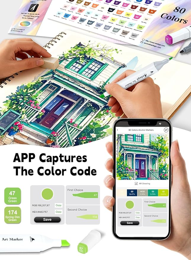 240 Colors Alcohol Markers with Free App, Dual Tip Art Marker with Kickstand Case for Artists Adults and Kids. Alcohol Based Markers for Coloring Painting Sketching and Drawing, Great Gift