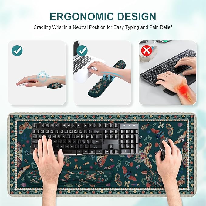 iCasso Large Mouse pad for Desk, Computer Desk Mat, 3Pcs XXL Keyboard and Mouse Pad + Keyboard Wrist Rest, Desk Matt for Desktop, Easy Typing Pain Relief Ultra Thick Mousepad Keyboard Mat(Green)