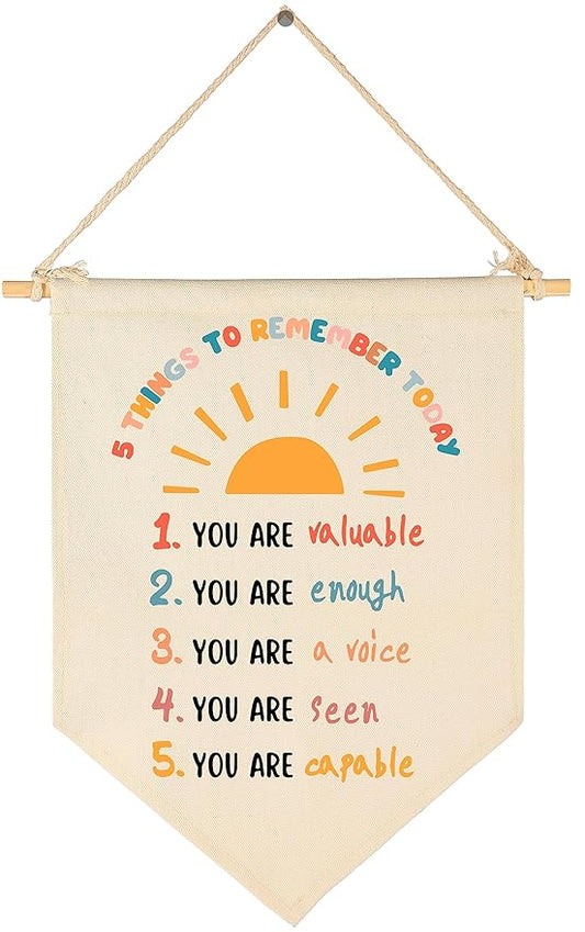 5 Things to Remember Today-Calming Corner Decor-Homeschool Banner-Coping Techniques Wall Art-Calm Down Skills-Classroom Sign-Flag Decor Gift for Kids Boys Girls-Banner Wall Sign Gifts for Classroom