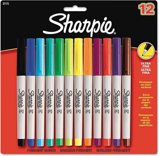 Sharpie Permanent Markers Ultra Fine Point Assorted Colors 12 Count