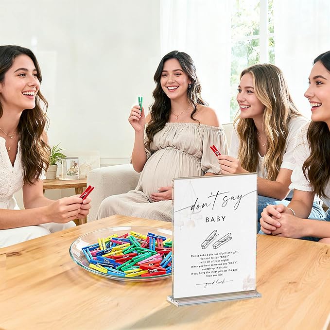 NIUBEE Acrylic Sign Holder for Events - 8.5 x 11 Acrylic Sign Stand for Baby Shower - Clear Paper Display Supplies for Party Table - 3 Pack