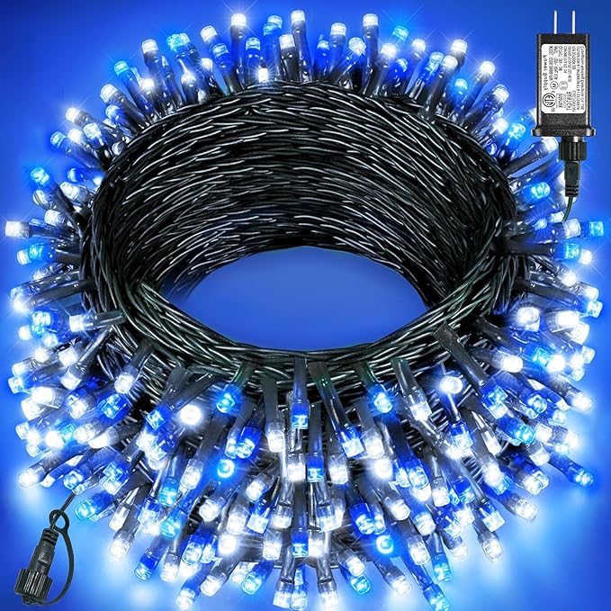 157FT 480 LED Christmas Lights Outdoor, Christmas Tree Lights Waterproof, 8 Modes Plug in Fairy String Light for Indoor Bedroom Garden Patio Xmas Party Decorations, Blue White