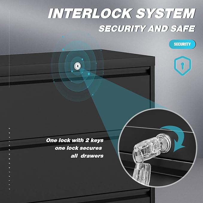 3 Drawer Lateral File Cabinet, Metal Lateral File Cabinets with Lock, Legal Size Steel Lateral Filing Cabinet for Office and Home