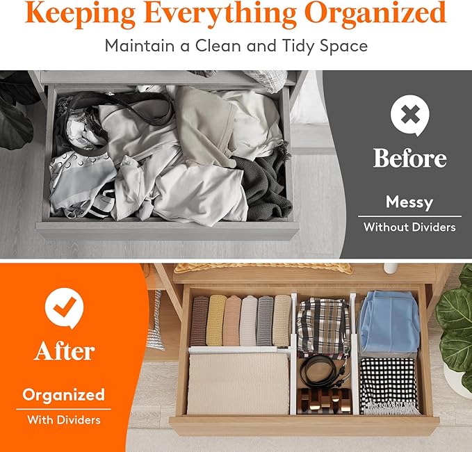 Lifewit 8 Pack Drawer Dividers Plastic 4" High, 13.5-22" Adjustable Drawer Organizers for Clothes, Expandable Dresser Separators in Bedroom/Bathroom/Kitchen/Fridge/Office Organization and Storage