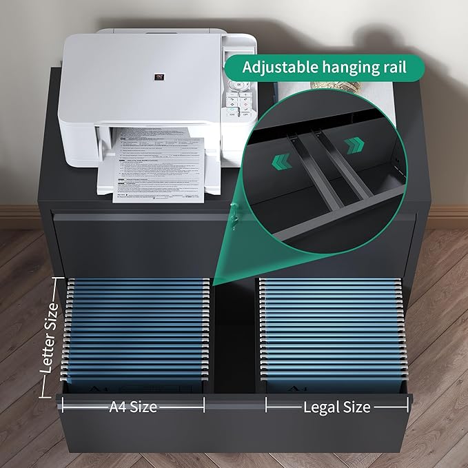 3 Drawer Lateral File Cabinets with Lock,Black Metal Lateral Filing Cabinet for Home Office,Wide Steel Storage Cabinet Commercial Drawer Cabinets for Legal/Letter/A4 Size Files Assembly Required