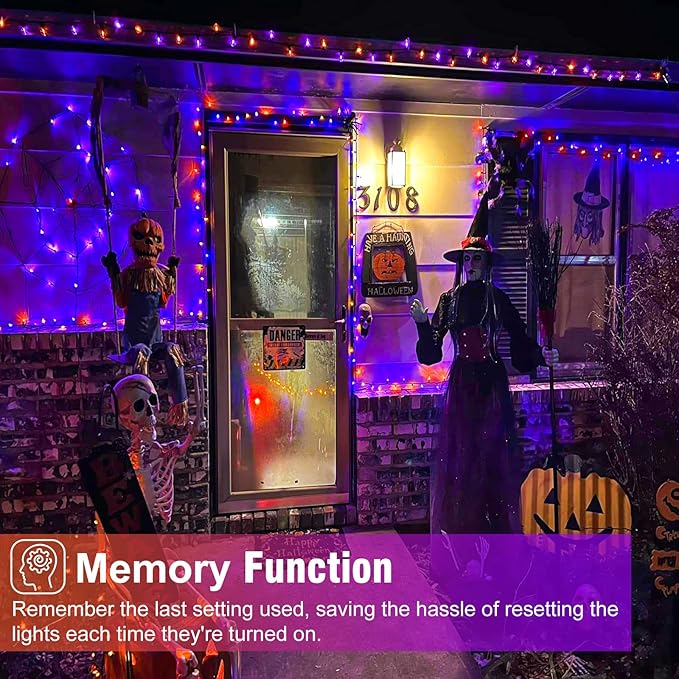 2 Pack Christmas Lights Outdoor, Total 200FT 600 LED Purple Orange String Lights for Outside with 8 Modes Waterproof, Plug in Christmas Decorations for Indoor House Patio Garden Party Holiday