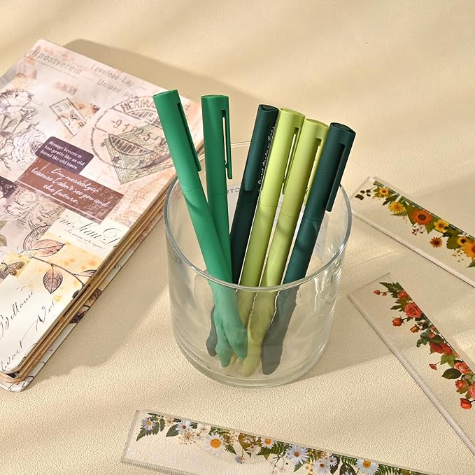 BAYTORY 8Pcs Colored Gel Pens, 0.5mm Fine Point Multicolored Ink Pen, Colorful Pens Smooth Writing for Note Taking and Marking Supplies (Green)