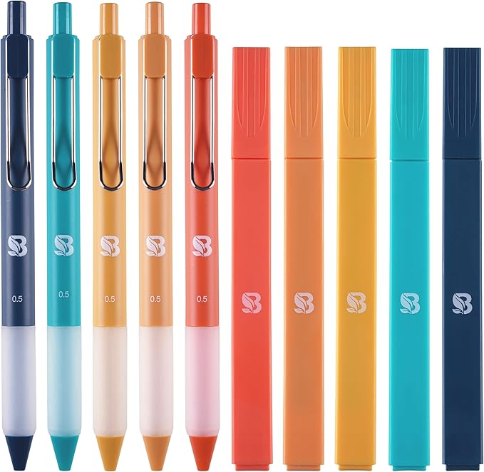 BLIEVE Aesthetic Highlighters and Gel Pens And Soft Tip, No Bleed Dry Fast Easy to Hold, for Bible Journaling Planner Notes School Office Supplies (Vintage)