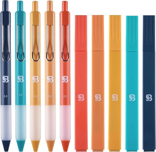 BLIEVE Aesthetic Highlighters and Gel Pens And Soft Tip, No Bleed Dry Fast Easy to Hold, for Bible Journaling Planner Notes School Office Supplies (Vintage)