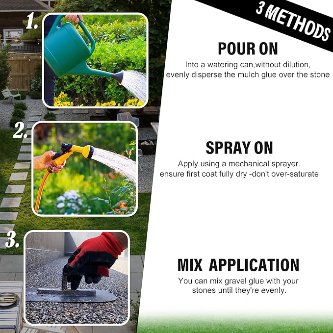Mulch Glue - 1 Gallon / 128oz Mulch Adhesive Gravel Binder with Applicator for Landscaping, Garden - Non Toxic Ready to Use Landscape Lock Glue Mulches Stabilizer for Pea Gravel, Rock, Stones, Bark