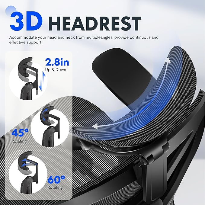 FLEXISPOT ErgoX Premium Ergonomic Office Chair with Footrest- Adjustable 3D Armrests, Dynamic Lumbar Support, Recline & Tilt Function, Mesh Seat, for Home & Office Use,Black