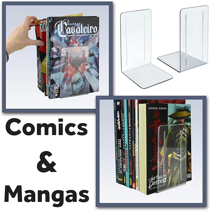 Acrimet Bookends 1 Pair, Clear Plastic Bookends for Shelves or Desktop, Book Holder for Home, Office, Library, School (Clear Crystal Color)