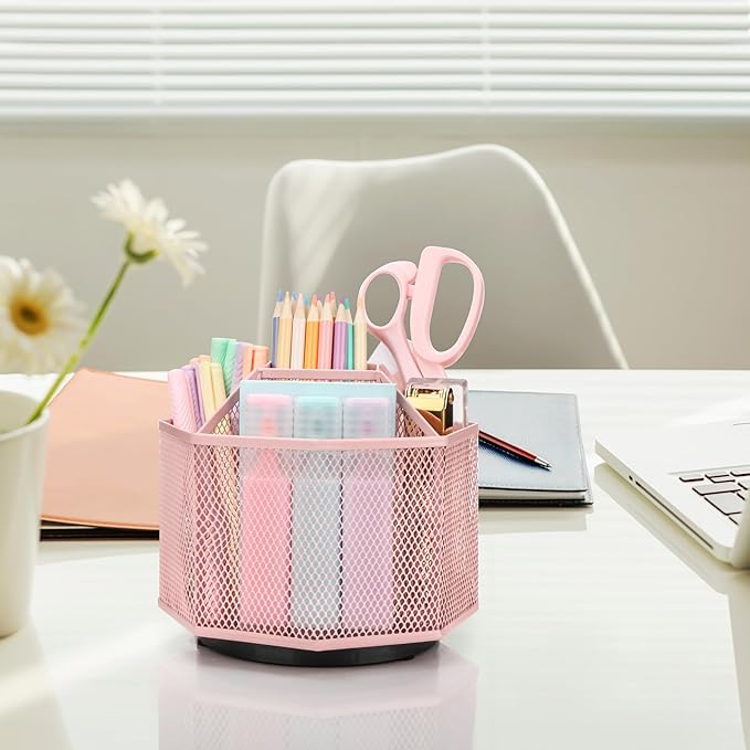 Exerz Desk Organiser/Mesh Desk Tidy Candy/Pen Holder/Multifunctional Organiser 360 Rotating