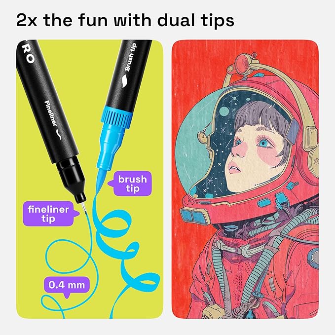 ARTISTRO 24 Brush Marker Pens Coloring Markers for Adults Brush Tip & 0.4mm Fineliner Pens Coloring Markers No Bleeding