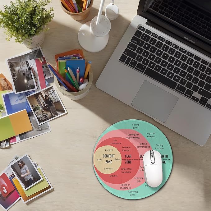 Growth Mindset Round Mousepad, Affirmation Comfort Zone Mouse Pads for Desk Home Office Computers Laptop Accessories, Fear is A Liar, Mental Health Gifts for Women Therapist, 7.9x7.9 Inch