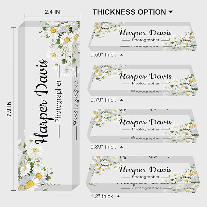 Custom Name Plate for Desk, Personalized Acrylic Office Name Sign with Name & Title, Elegant Desk Decor for Women Men, Employee Appreciation Gift (Sunflower)