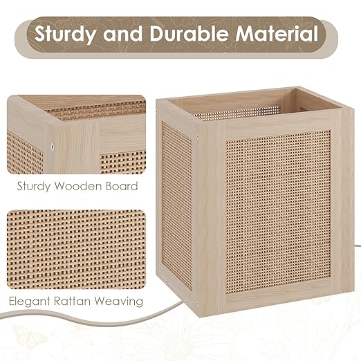 Retro Office Trash Can, Iron and Wood Combination Bedroom Garbage Can, Rectangular Design Wastebasket with Handle, Industrial Style Trash Can for Home Office, 4.5 Gallon (Natural Color)